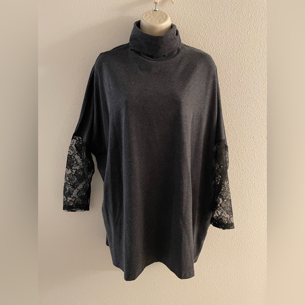 Milan kids turtleneck top with lace sleeves gray and back XL